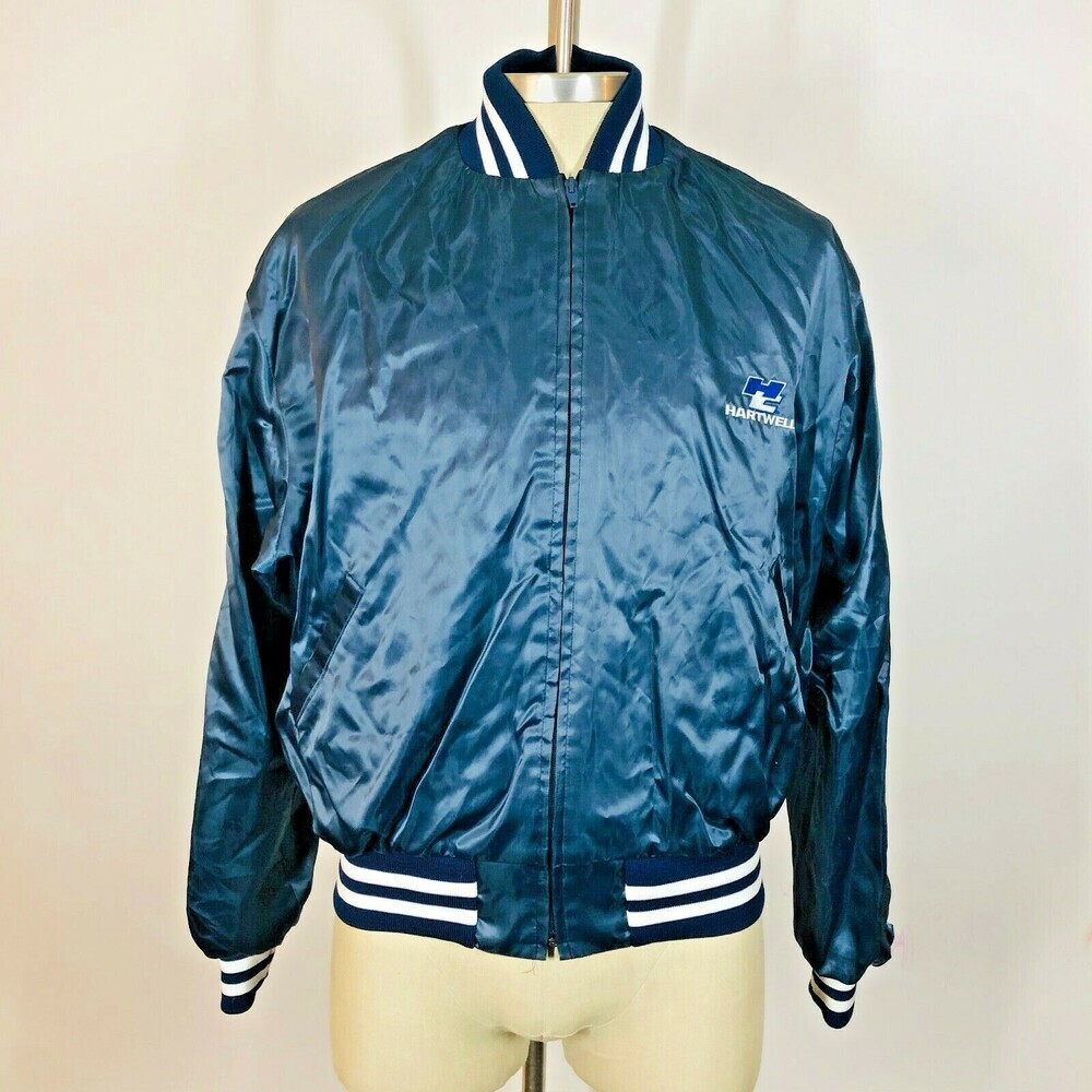 Vintage Hartwell Mister Fox Made USA Jersey Lined Shiny Nylon Bomber Jacket XL